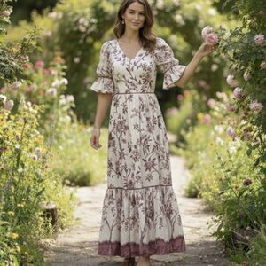 Lillou The Pink Rose Satin Maxi Dress Whimsey Romantic Fairytale Gown XS